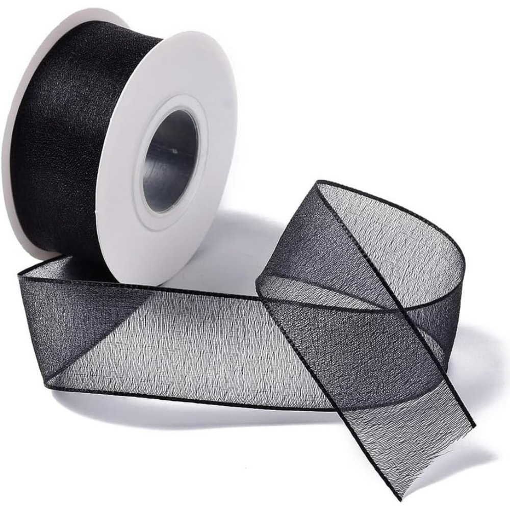 Fita de Organza Preta de 1 Pol - Organza Ribbon Spool avaliação e preço