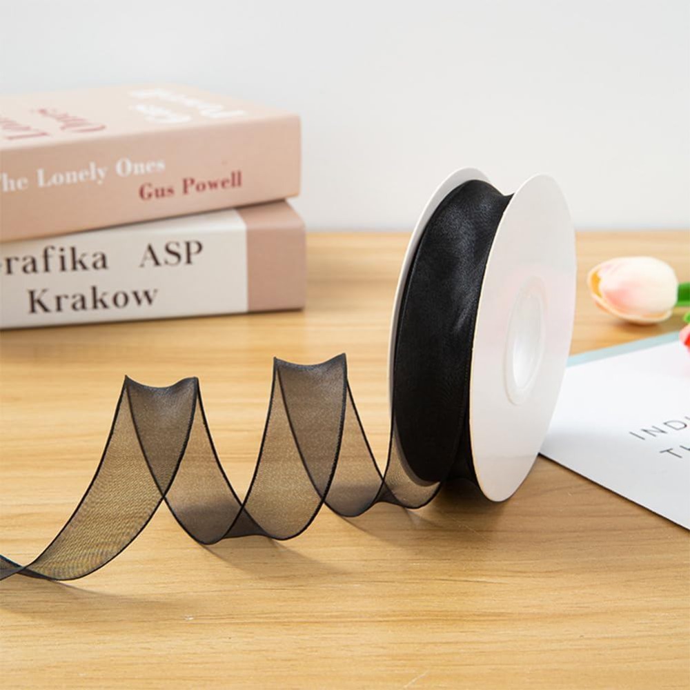 Fita de Organza Preta de 1 Pol - Organza Ribbon Spool avaliação e preço